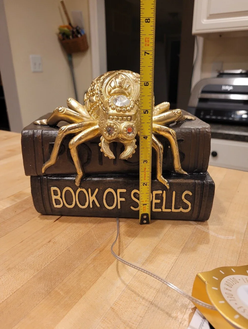 NEW Gold Decorative Spider Book Halloween Home Decor Accent with Red LED Eyes